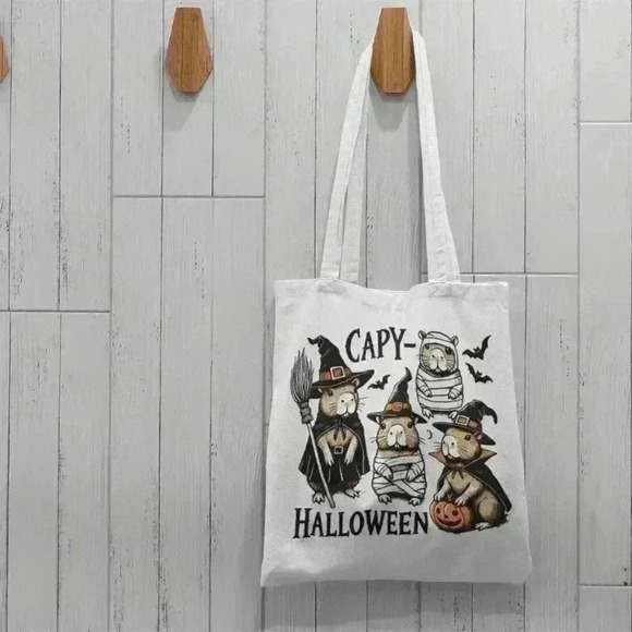 Spooky Cappy Capybara Halloween Canvas Tote Bag - Trick or Treat Bag - Picture 3 of 3